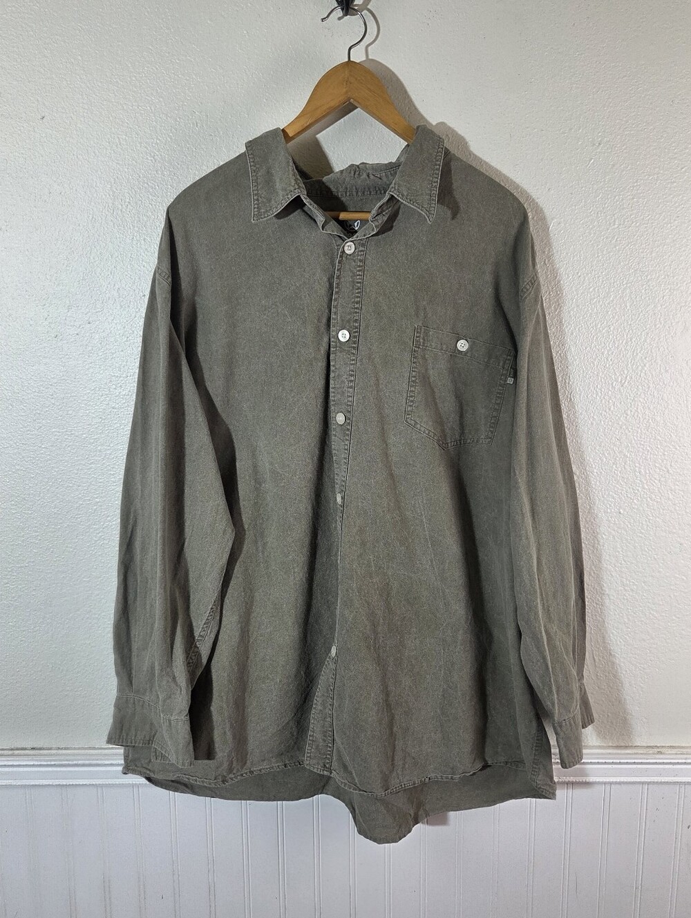 Jeep Mens 2XL Button Up Shirt Olive Green Long Sleeve Cotton Workwear Casual